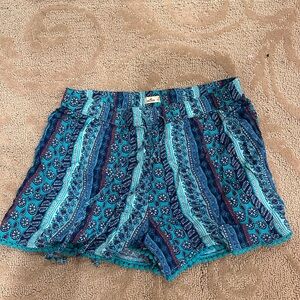 Hollister Teal and Red Patterned High Waist Shorts
